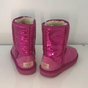 UGG Classic Short Sequin Pink Boots (Size 6)